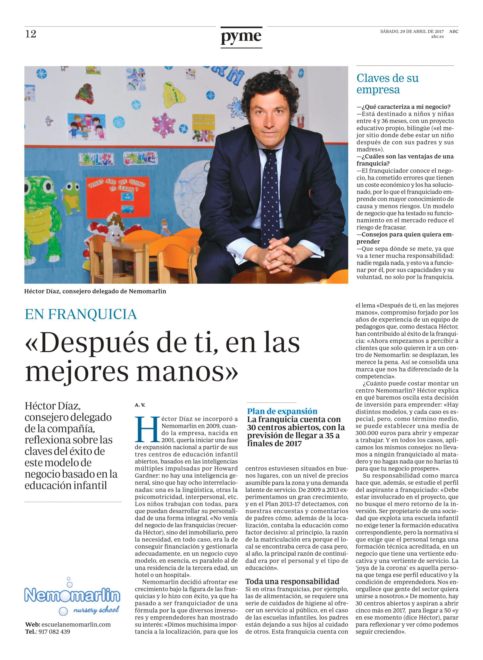 Noticia Franquicia Nemomarlin Escuelas Infantiles en ABC pymes