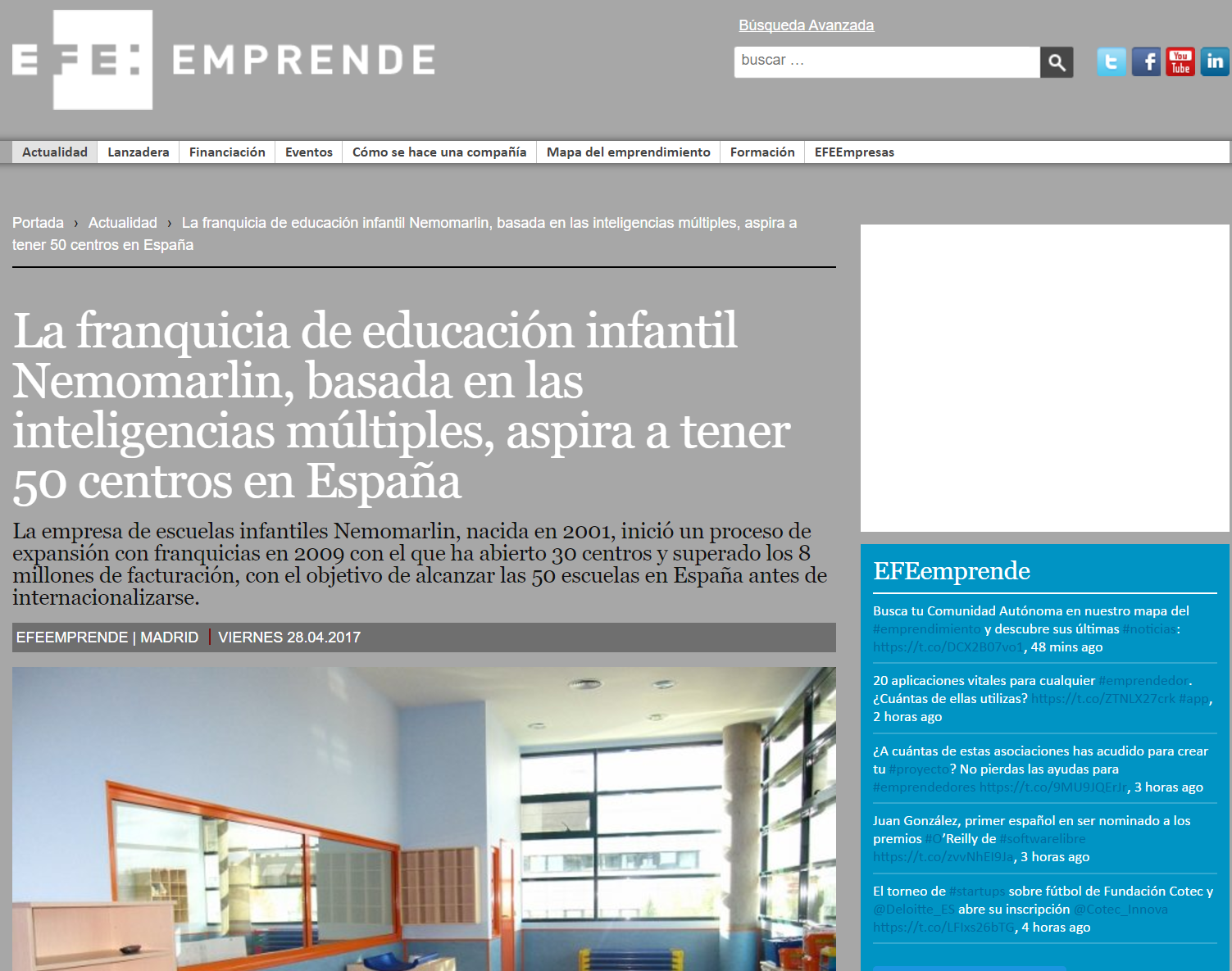 Portada noticia efe emprende Nemomarlin Escuelas Infantiles