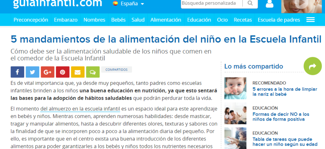 5 mandamientos de la alimentación del niño en la Escuela Infantil