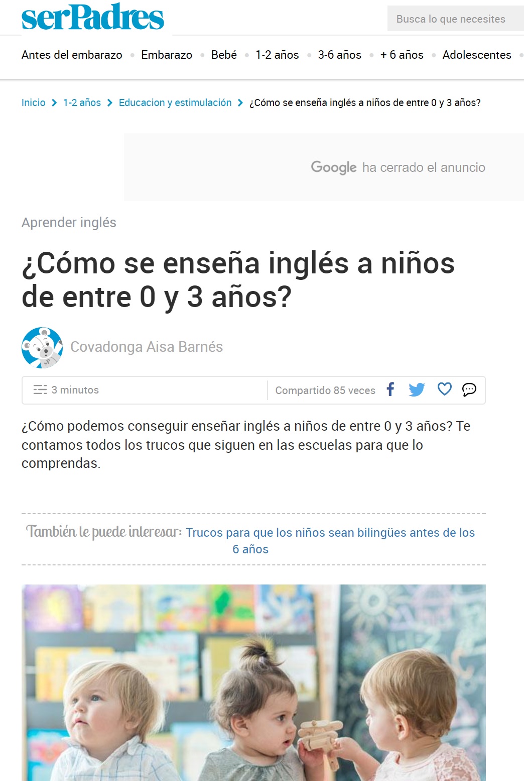 Aparición prensa escuela Nemomarlin -Cómo se enseña inglés a los niños de 0 a 3 años