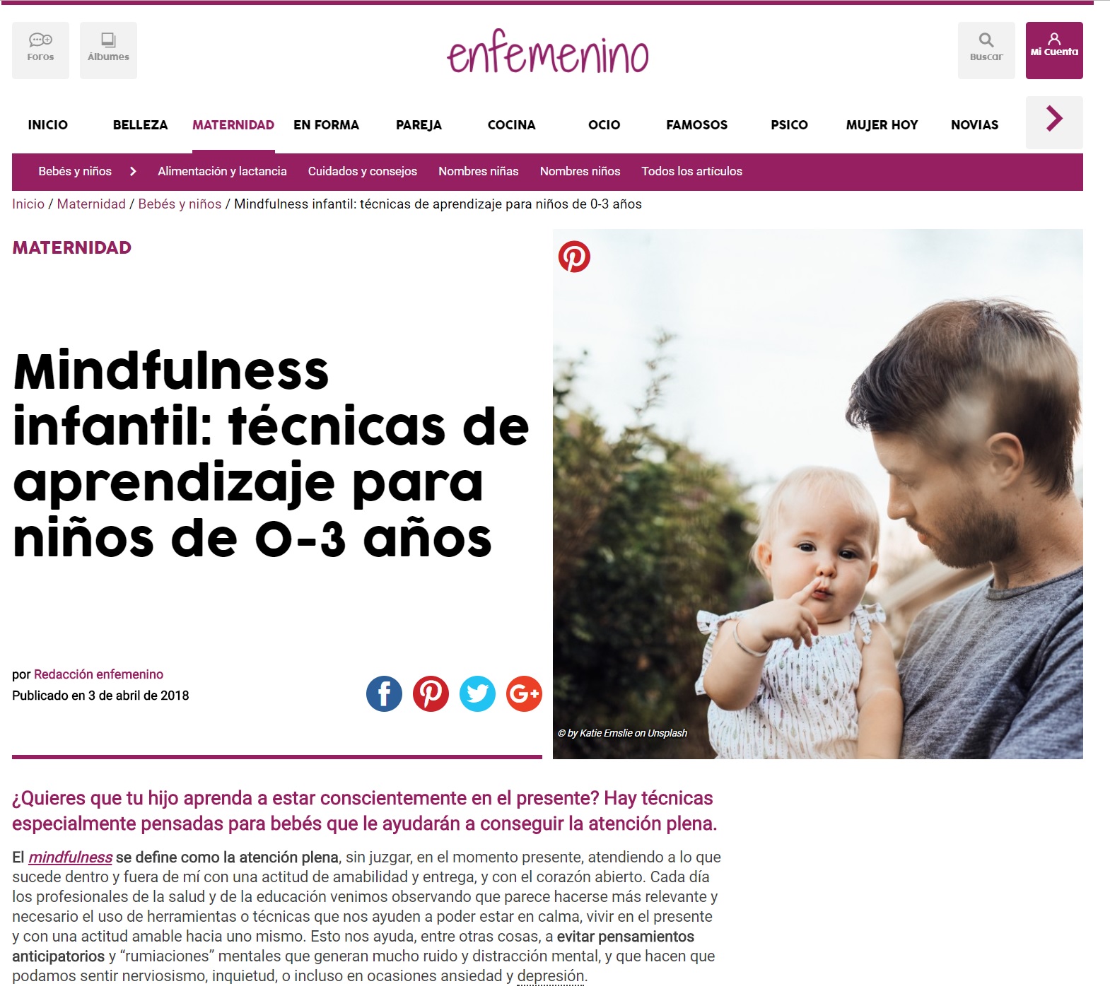 Mindfulness infantil tecnicas, artículo escuela infantil nemomarlin Majadahonda