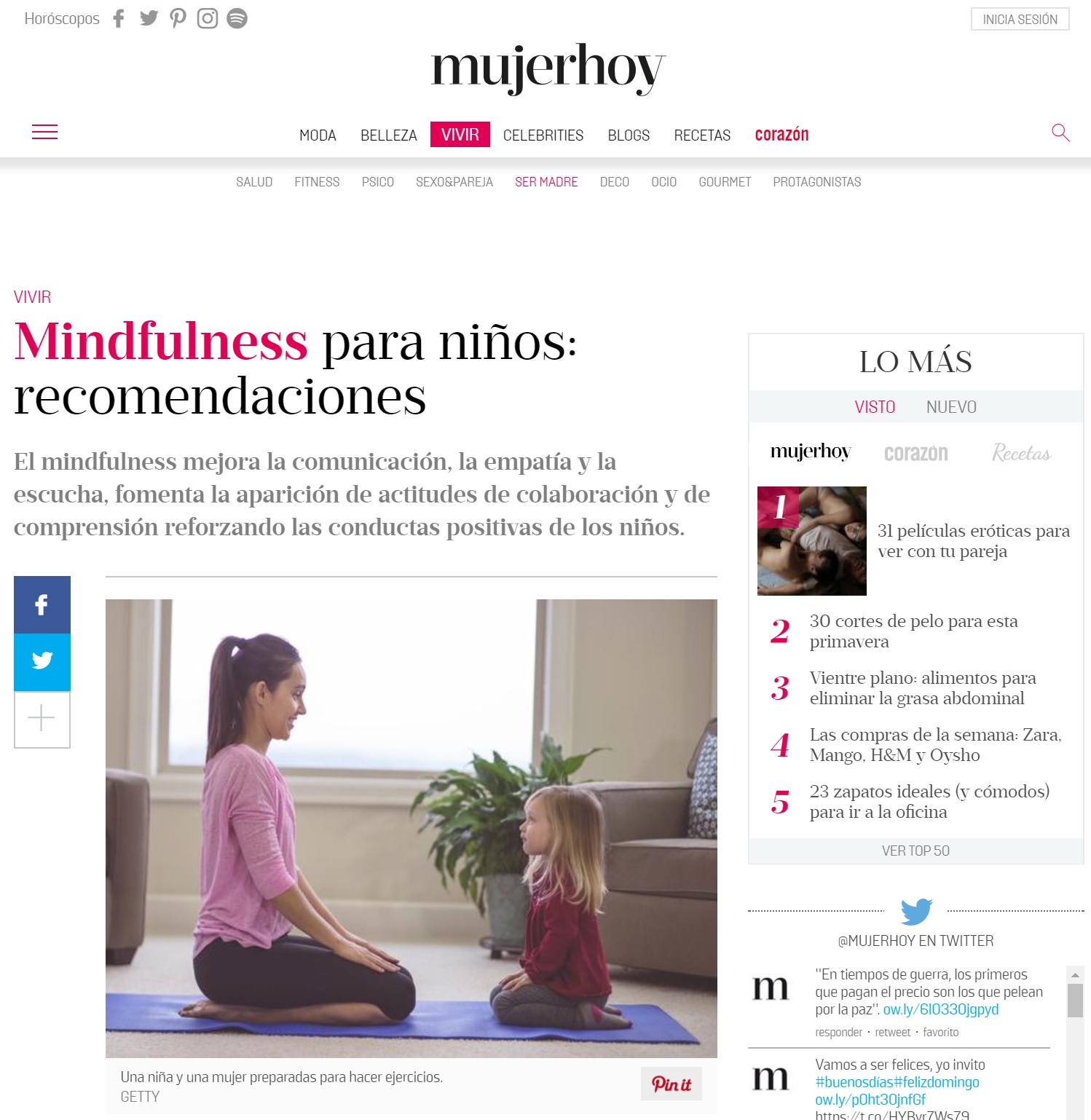 Portada prensa mujer hoy mindfulness Ana Asensio, directora escuela infnatil Majadahonda