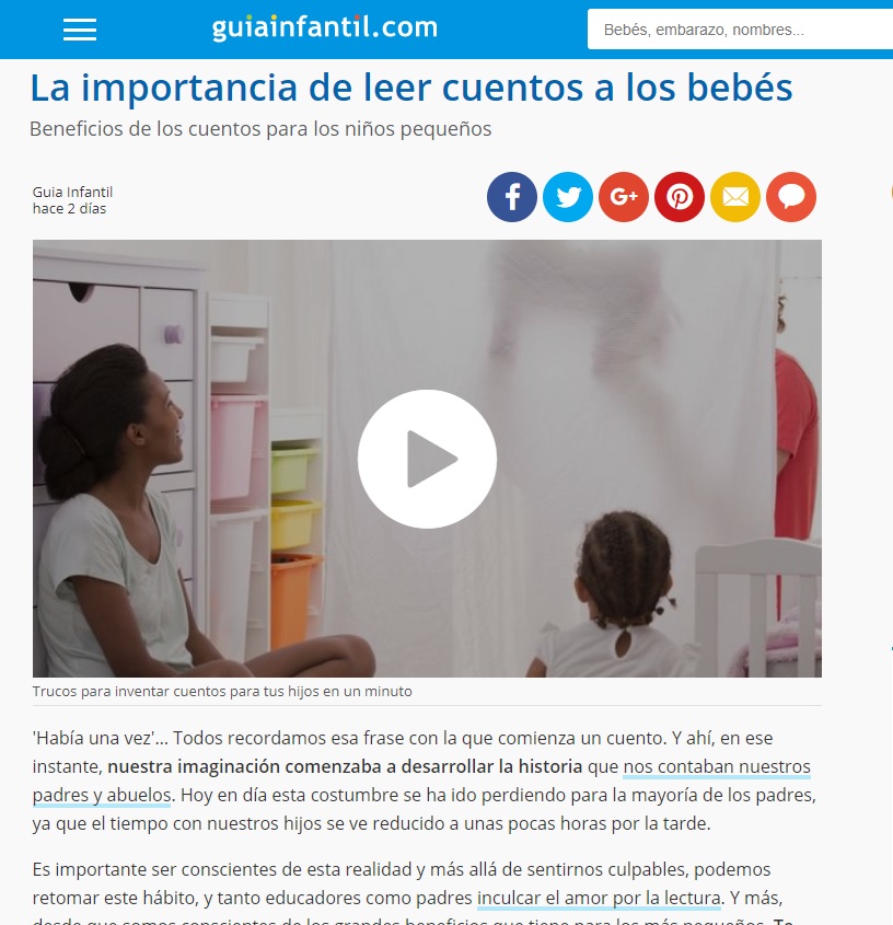 noticia portada la importancia de leer cuentos a los bebés