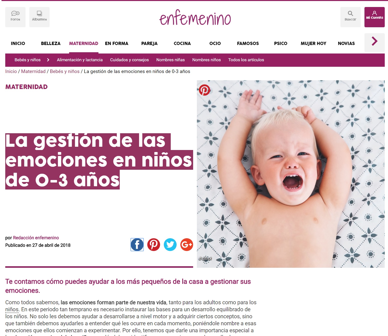 prensa guarderias Nemomarlin - La gestión de las emociones en niños de 0 a 3 años