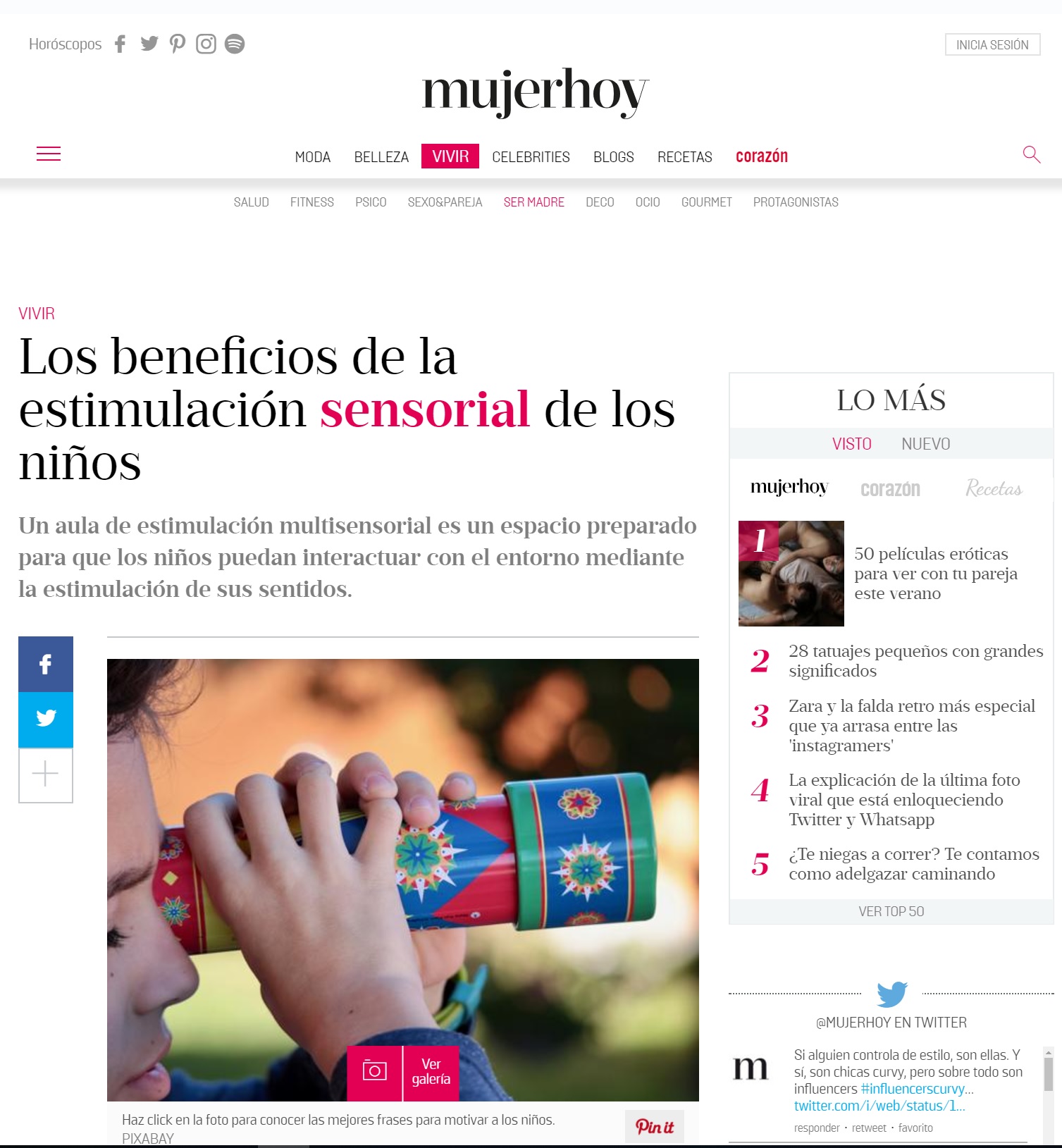 Aparición prensa Nemomarlin Escuelas Infantiles en Mujer Hoy Estimulación sensorial