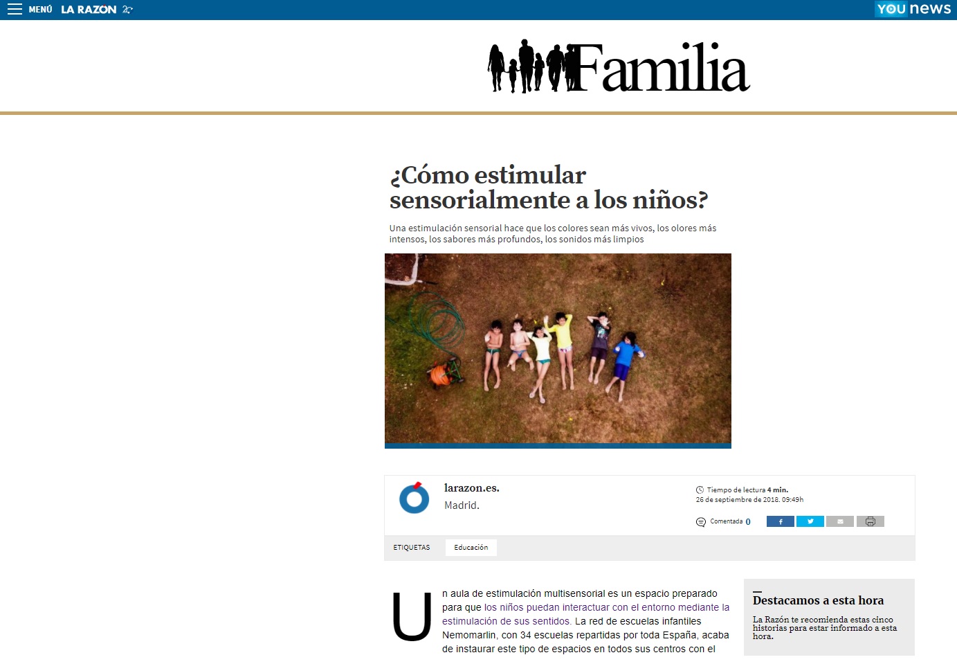 Estimular sensorialmente a los niños - Noticia Nemomarlin Escuelas Infantiles en la Razón Familia