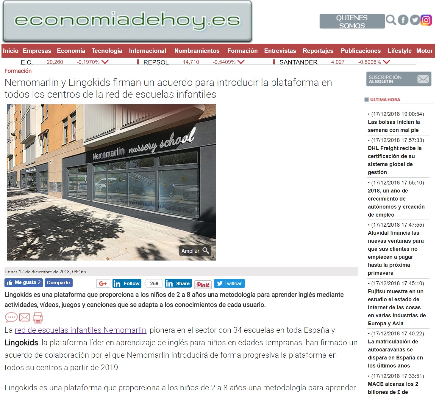 Portada noticia acuerdo Nemomarlin Escuelas Infantiles y Lingokids