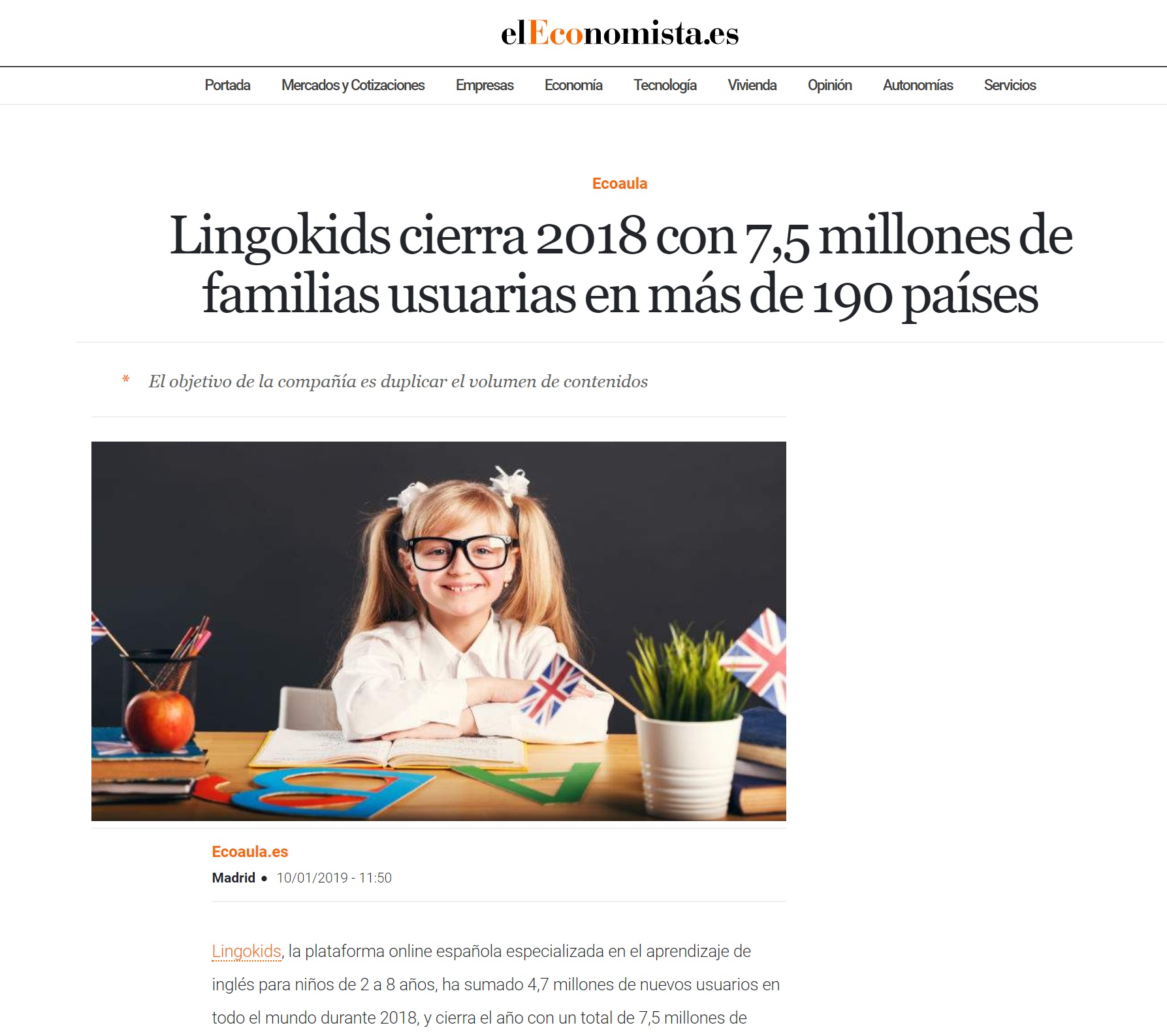 Noticia evolución y crecimiento de Lingokids y colaboración Nemomarlin Escuelas Infantiles