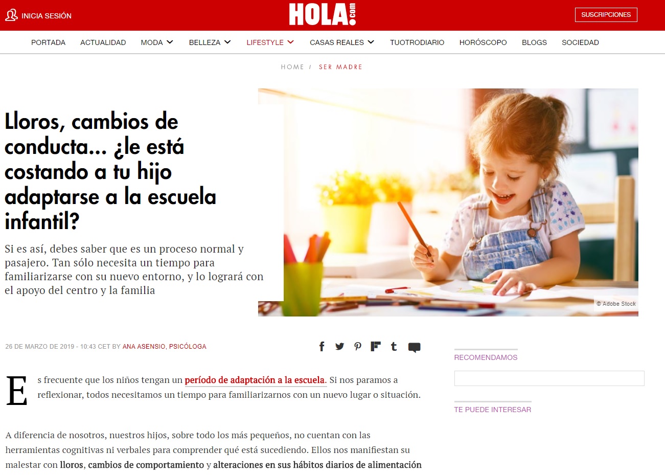 Noticia Nemomarlin - adaptación niño escuela infantil