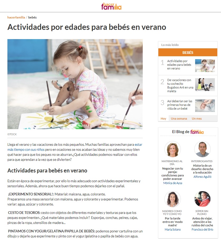 Actividades bebes en verano - artículo Escuela Infantil Nemomarlin Rivas