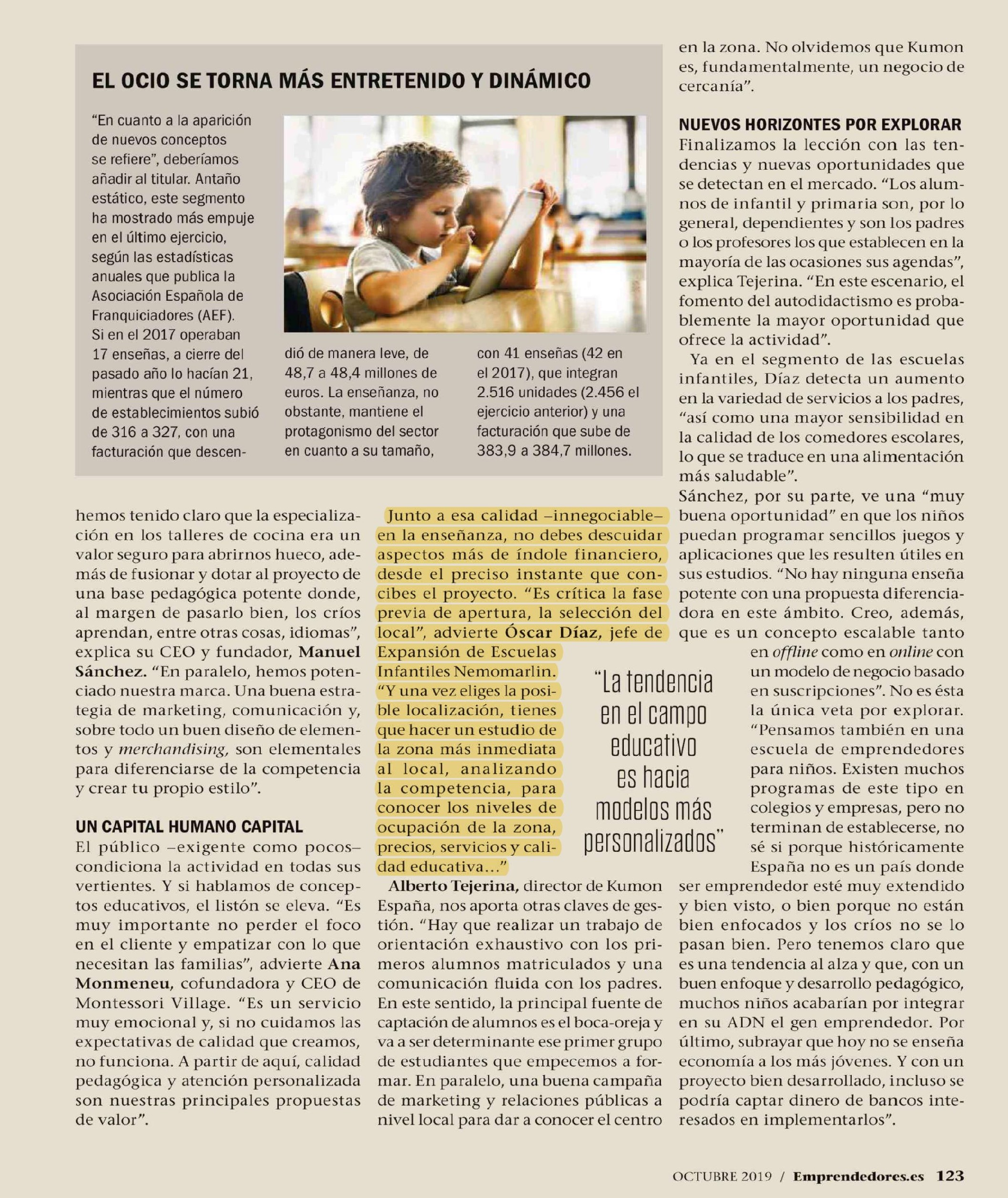 Noticia revista emprendedores sobre analisis sector educación