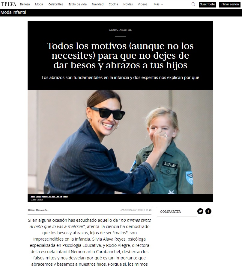 noticia prensa Telva besos y abrazos en la infancia