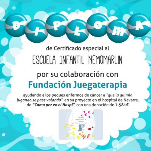 Diploma racaudación agendas solidarias para fundación Juegaterapia