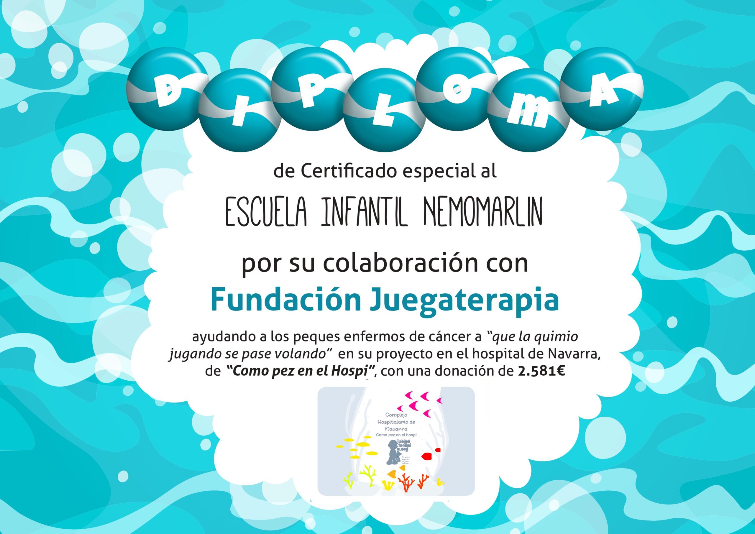 Diploma recaudación Escuelas Infantiles Nemomarlin -agendas solidarias-