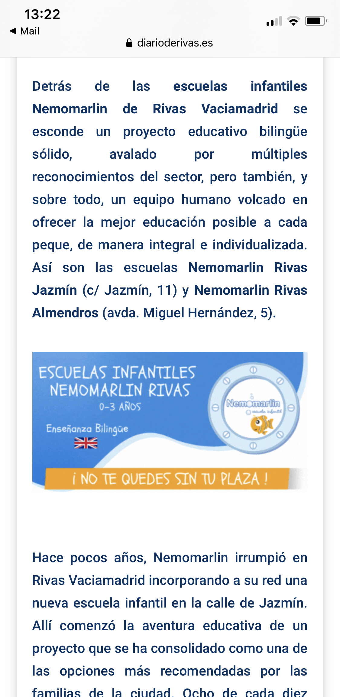 Reportaje Escuela Infantil Nemomarlin Rivas Almendros