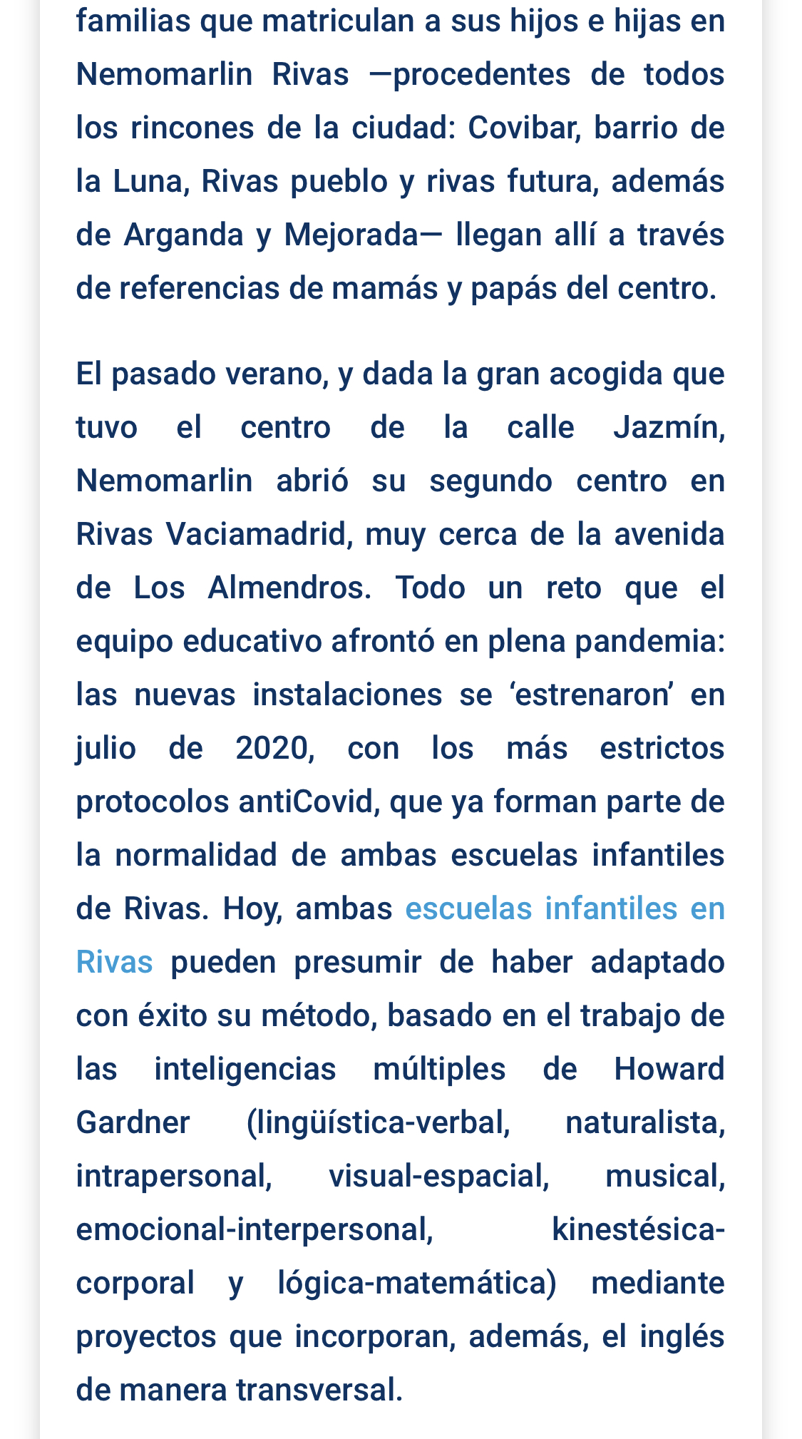 Reportaje Escuela Infantil Nemomarlin Rivas Almendros