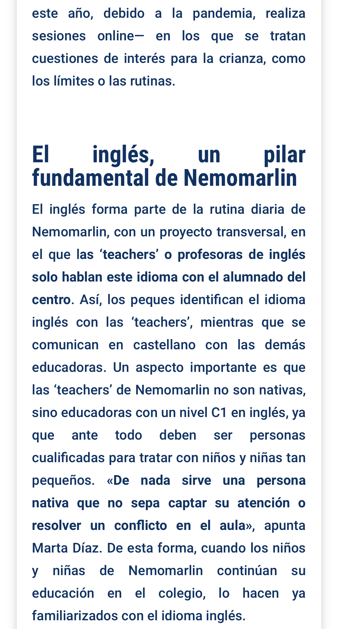 Reportaje Escuela Infantil Nemomarlin Rivas Almendros