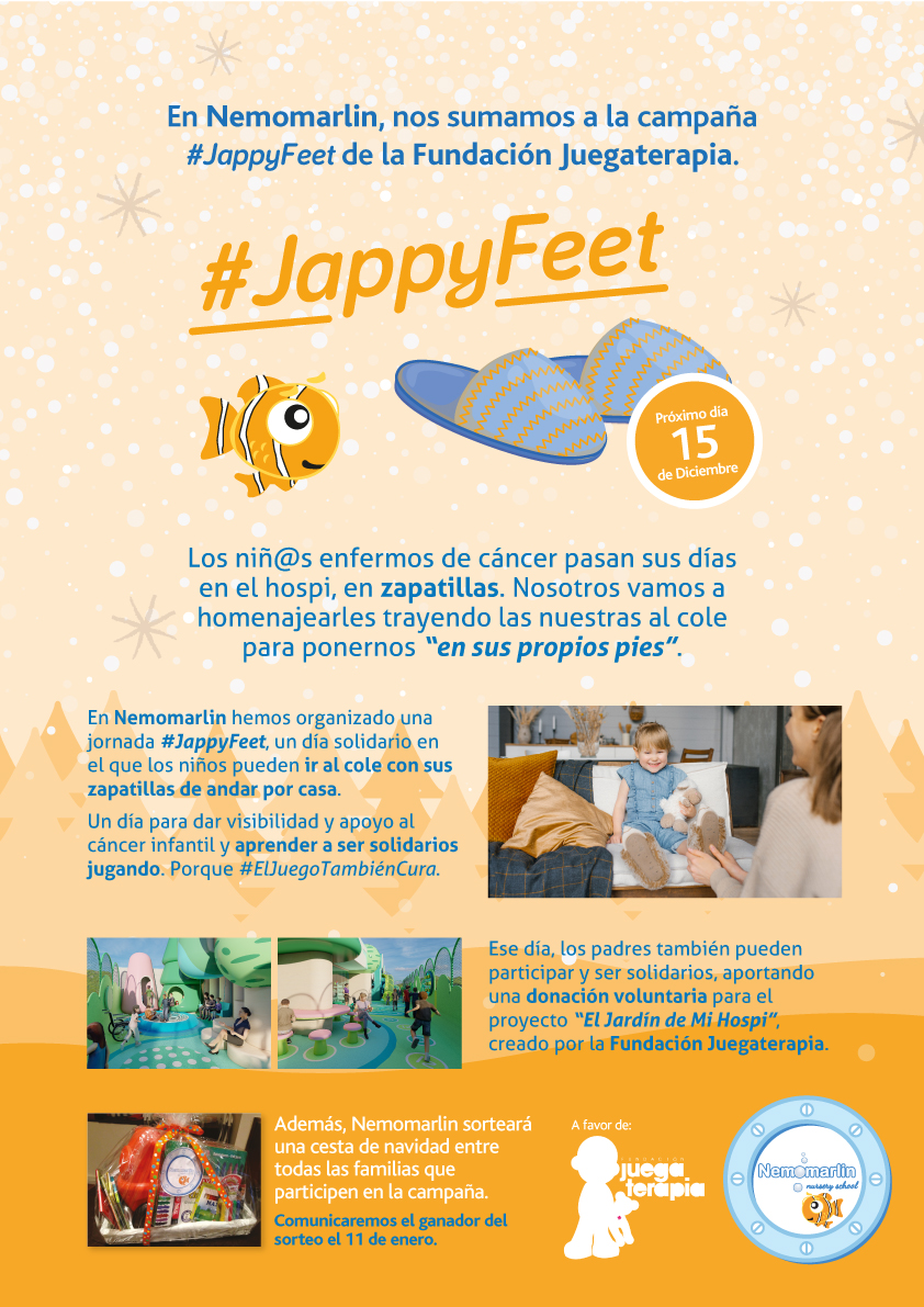 campaña solidaria escuelas infantiles nemomarlin y Juegaterapia. Campaña Jappy Feet